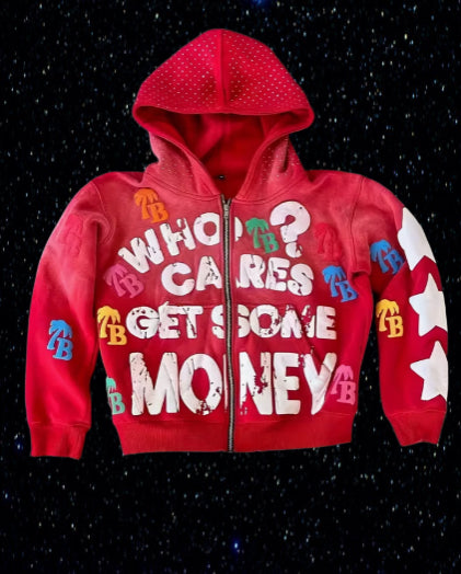 Y2k "WHO CARES? GET SOME MONEY" Graphic Hoodie